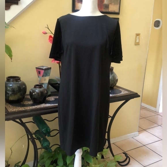 Calvin Klein Velvet Flutter Sleeve Stretch Fitted Black Sheath Dress Size 14 NWT - Picture 1 of 14